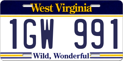 WV license plate 1GW991