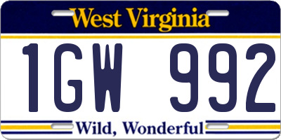WV license plate 1GW992