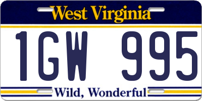 WV license plate 1GW995