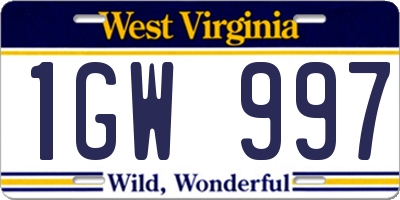 WV license plate 1GW997
