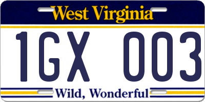 WV license plate 1GX003