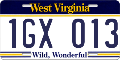 WV license plate 1GX013