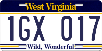 WV license plate 1GX017