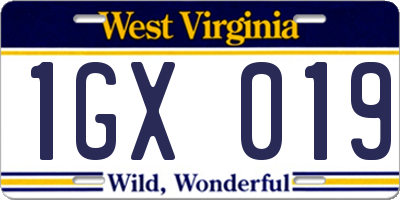 WV license plate 1GX019