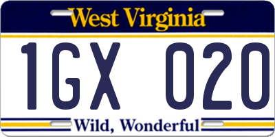 WV license plate 1GX020