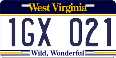 WV license plate 1GX021
