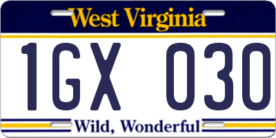 WV license plate 1GX030