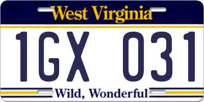 WV license plate 1GX031