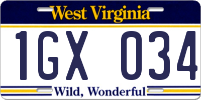 WV license plate 1GX034