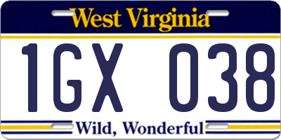 WV license plate 1GX038