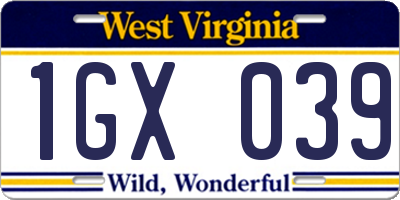 WV license plate 1GX039