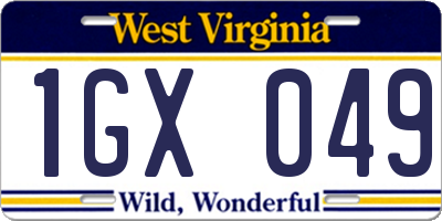 WV license plate 1GX049