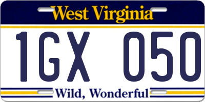 WV license plate 1GX050