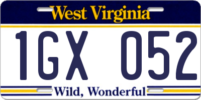 WV license plate 1GX052