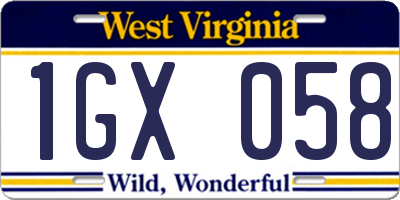 WV license plate 1GX058