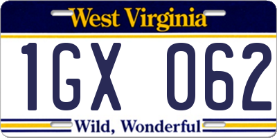 WV license plate 1GX062
