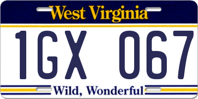 WV license plate 1GX067