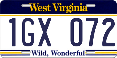 WV license plate 1GX072