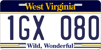 WV license plate 1GX080