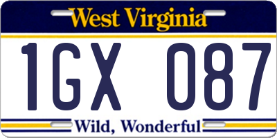WV license plate 1GX087