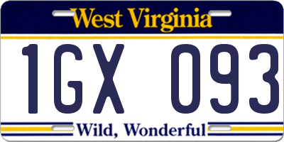 WV license plate 1GX093