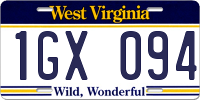 WV license plate 1GX094