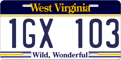 WV license plate 1GX103
