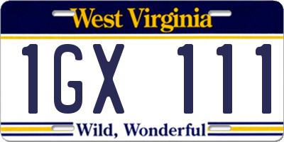 WV license plate 1GX111