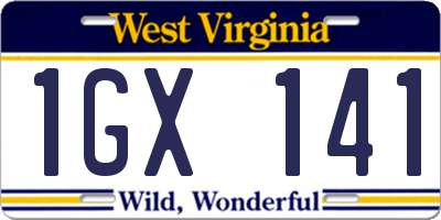 WV license plate 1GX141