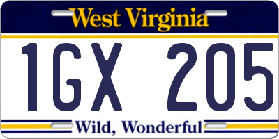 WV license plate 1GX205