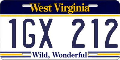 WV license plate 1GX212