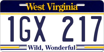 WV license plate 1GX217
