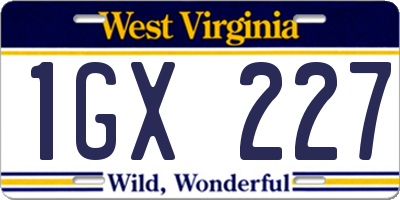 WV license plate 1GX227