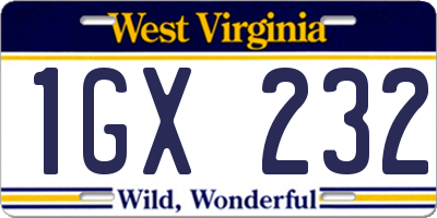 WV license plate 1GX232