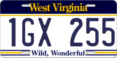 WV license plate 1GX255