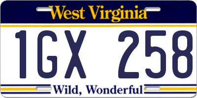 WV license plate 1GX258