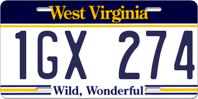 WV license plate 1GX274