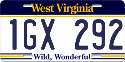 WV license plate 1GX292