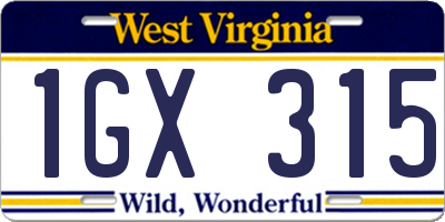 WV license plate 1GX315