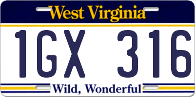 WV license plate 1GX316