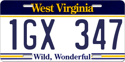 WV license plate 1GX347