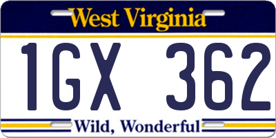 WV license plate 1GX362
