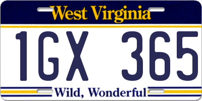 WV license plate 1GX365