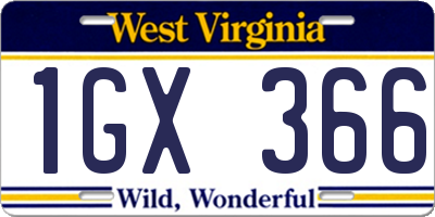 WV license plate 1GX366