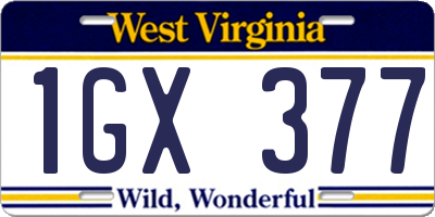 WV license plate 1GX377
