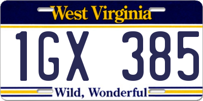 WV license plate 1GX385