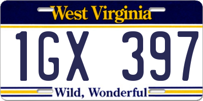 WV license plate 1GX397
