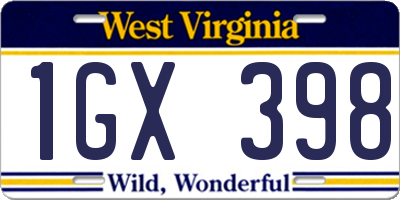 WV license plate 1GX398