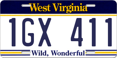 WV license plate 1GX411