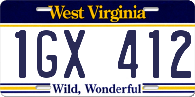 WV license plate 1GX412
